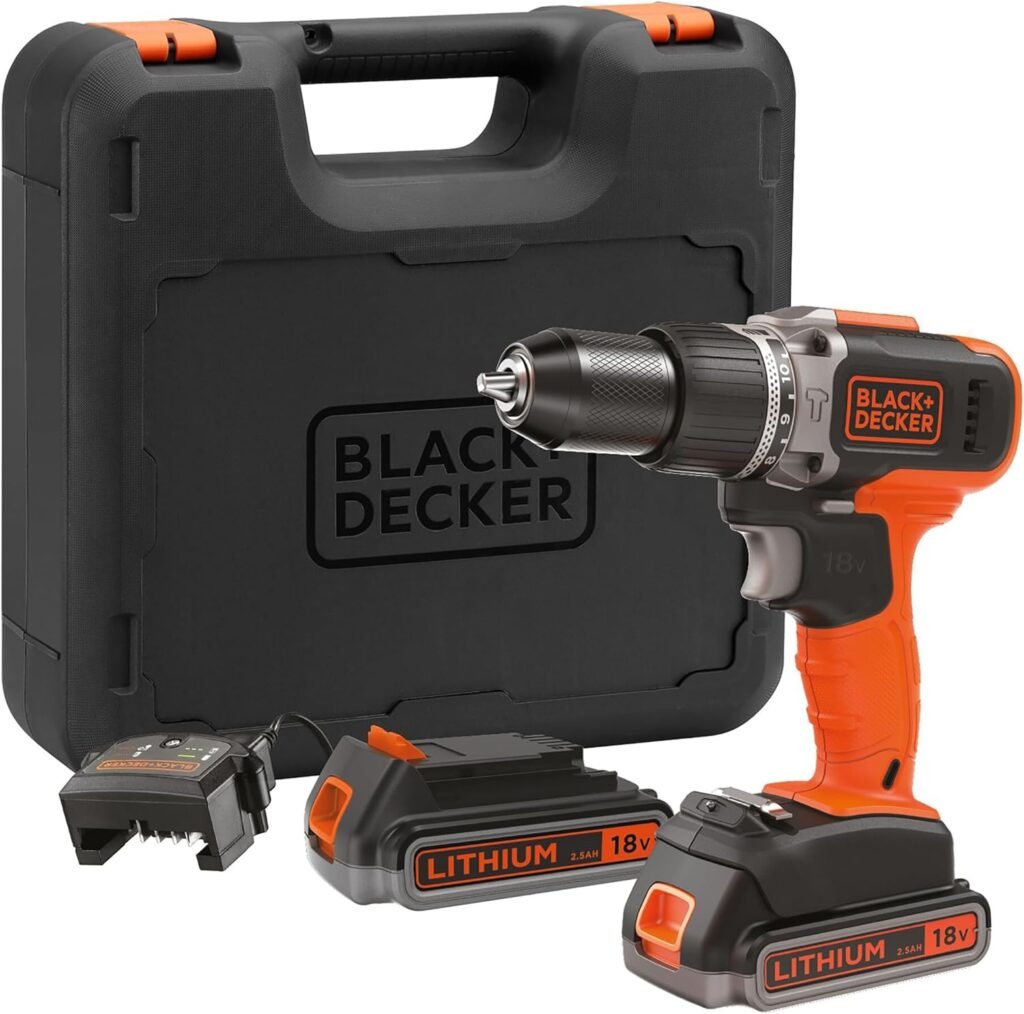 BLACK+DECKER BCD003ME2K-QW Cordless Impact Drill - 18 V - 2 x 2.5 Ah - 45 Nm - 1400 RPM - 21,000 Cps/min - 2 Speeds - 2 Batteries - Charger Included - Delivered in Box