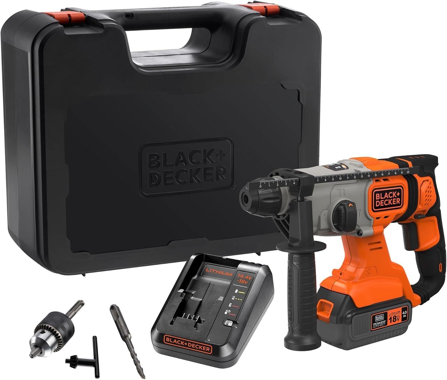 BLACK+DECKER BCD900M1K BCD900M1K-QW Marteau Perforateur sans fil 18V 4 Ah Akku-Bohrhammer, 18 V, orange/schwarz