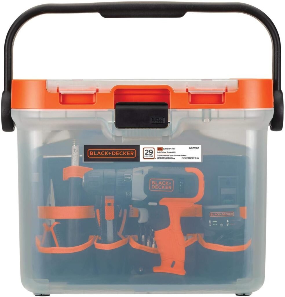 BLACK+DECKER BCKSB29C1 20V MAX* Cordless Drill with 28-Piece Home Project Kit in Translucent Tool Box