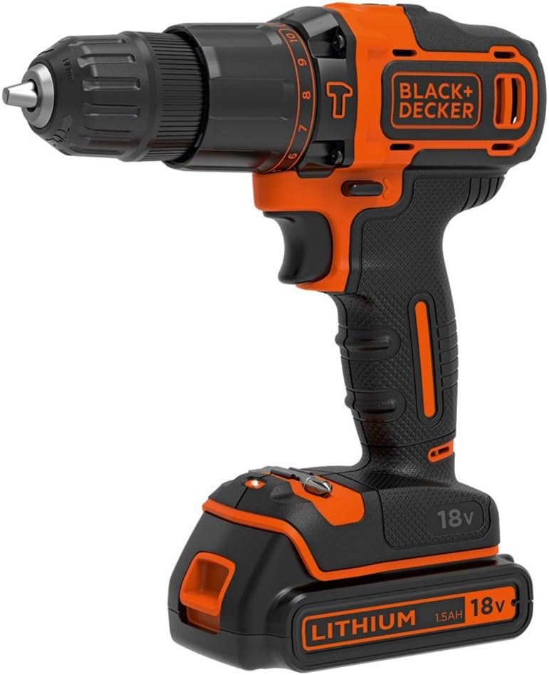 BLACK+DECKER BDCHD18-QW Cordless Impact Drill - 2 Speeds - Charger Included, 18V, Without Box, 1 Battery