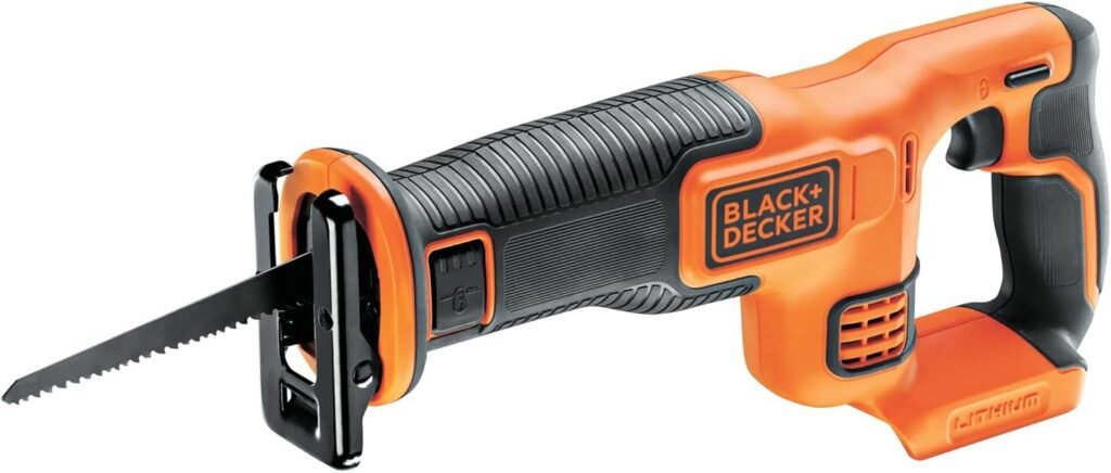 BLACK+DECKER BDCR18N-XJ Cordless Sabre Saw – 22 mm Travel – 15 cm Blade – 18 V, Orange, Without Battery