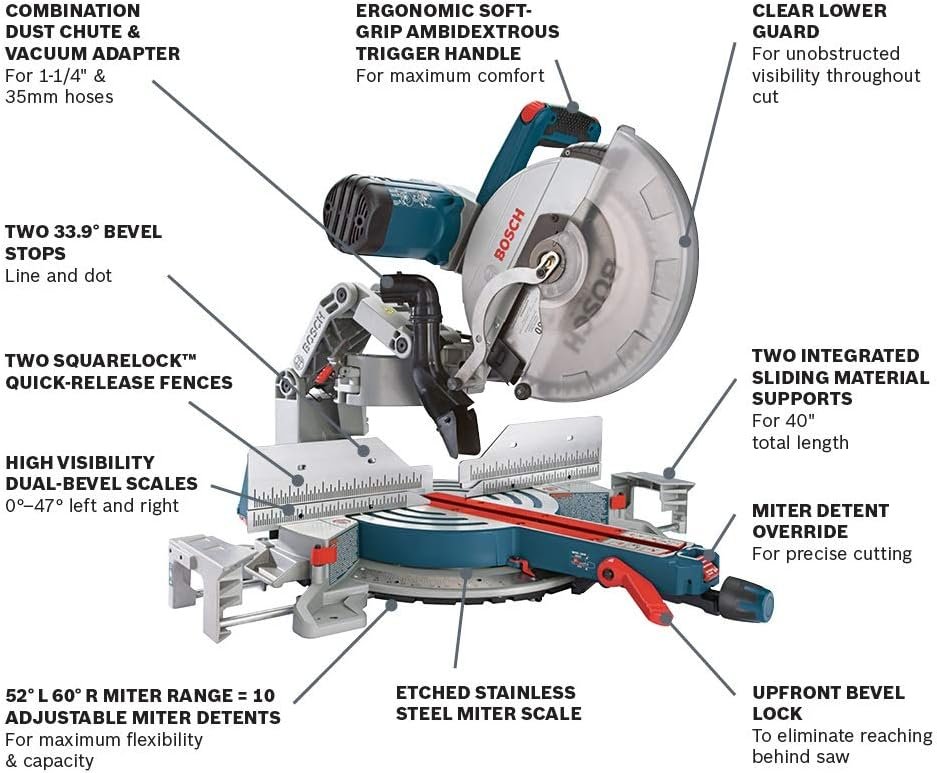 BOSCH GCM12SD 15 Amp 12 Inch Corded Dual-Bevel Sliding Glide Miter Saw with 60 Tooth Saw Blade  MS1234 Miter Saw Length Stop