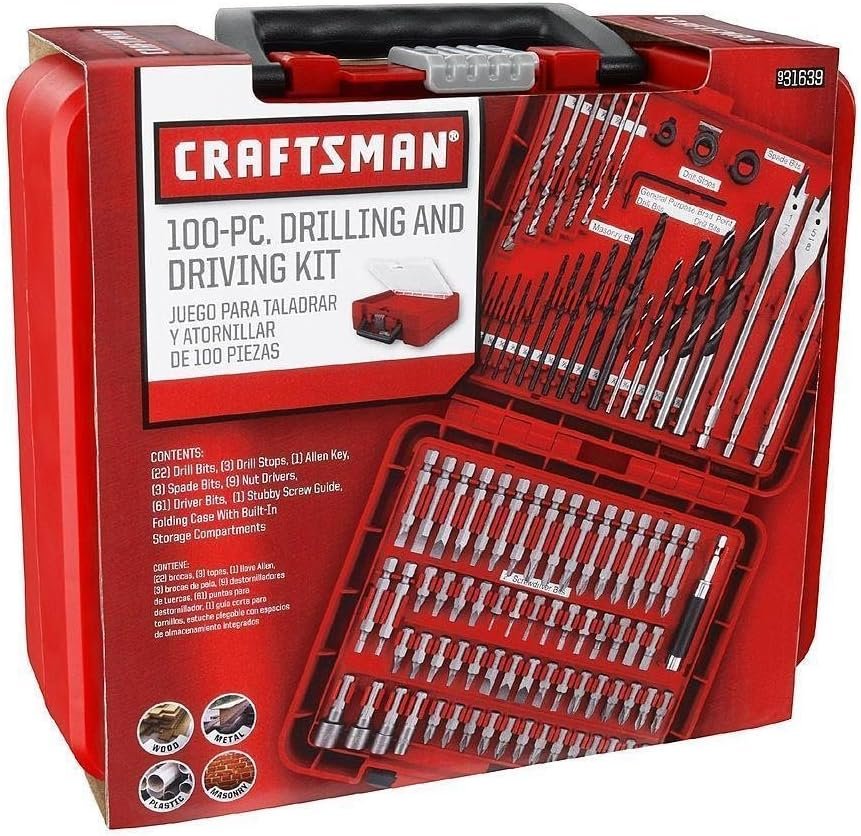 Craftsman 100-pc Accessory Set Drill Bit Driver Screw Tools Kit Case 31639, New,