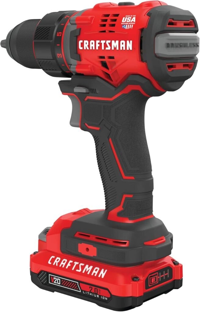 CRAFTSMAN 20V MAX Cordless Drill Driver, 1/2 Inch Keyless Chuck, 2 Batteries and Charger Included (CMCD720D2)