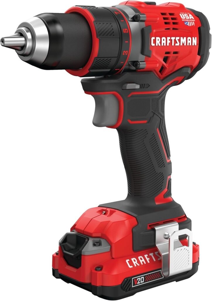 CRAFTSMAN 20V MAX Cordless Drill Driver, 1/2 Inch Keyless Chuck, 2 Batteries and Charger Included (CMCD720D2)