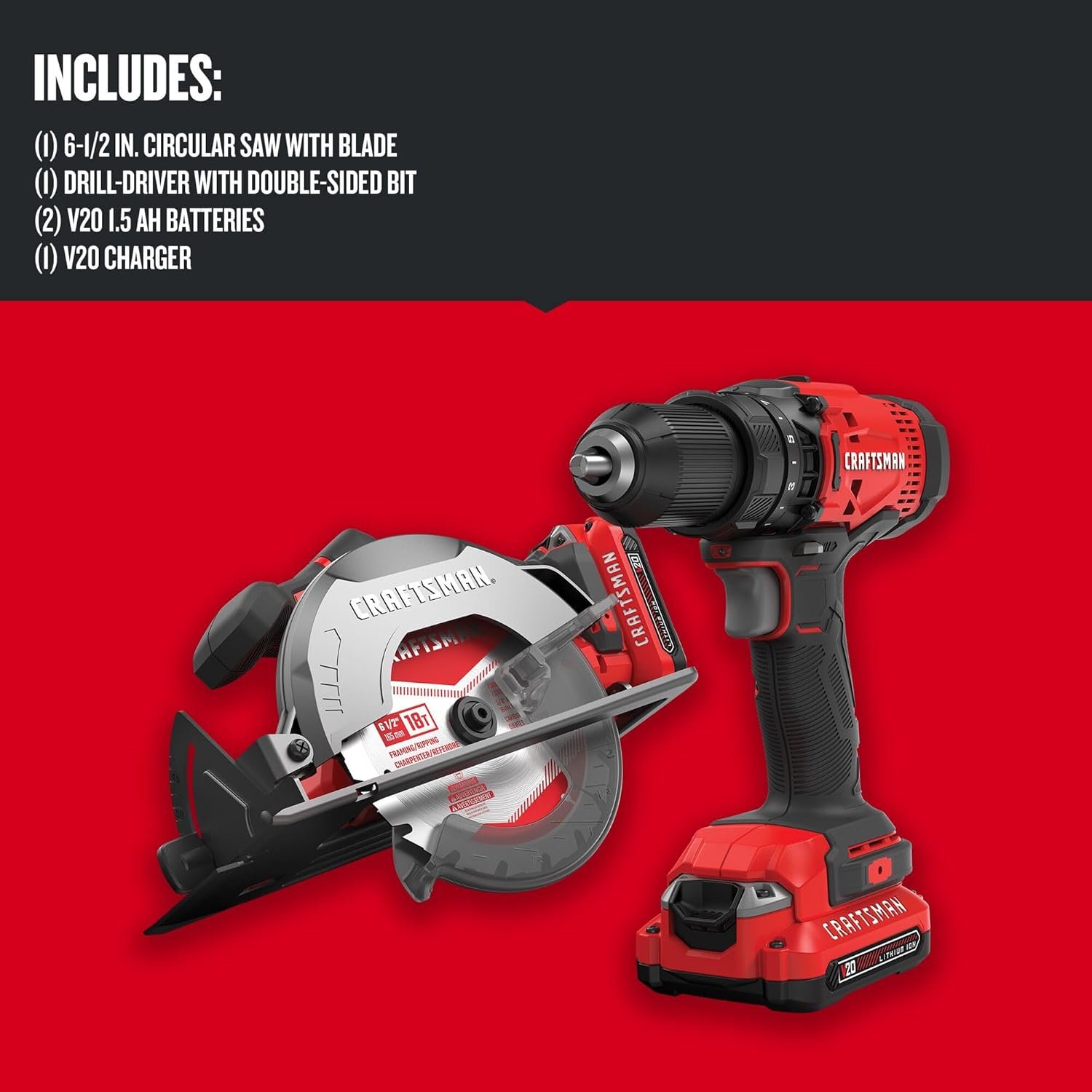 CRAFTSMAN V20 Cordless Combo Kit, 2 Tool w/Lithium Ion Battery, 4Ah (CMCK202C2  CMCB204)