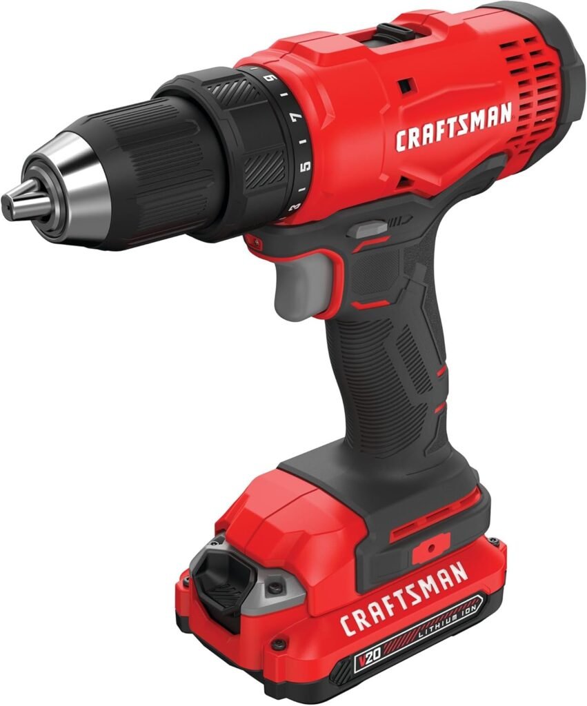 CRAFTSMAN V20 Cordless Drill/Driver Kit, 1/2 inch, Battery and Charger Included (CMCD701C2)