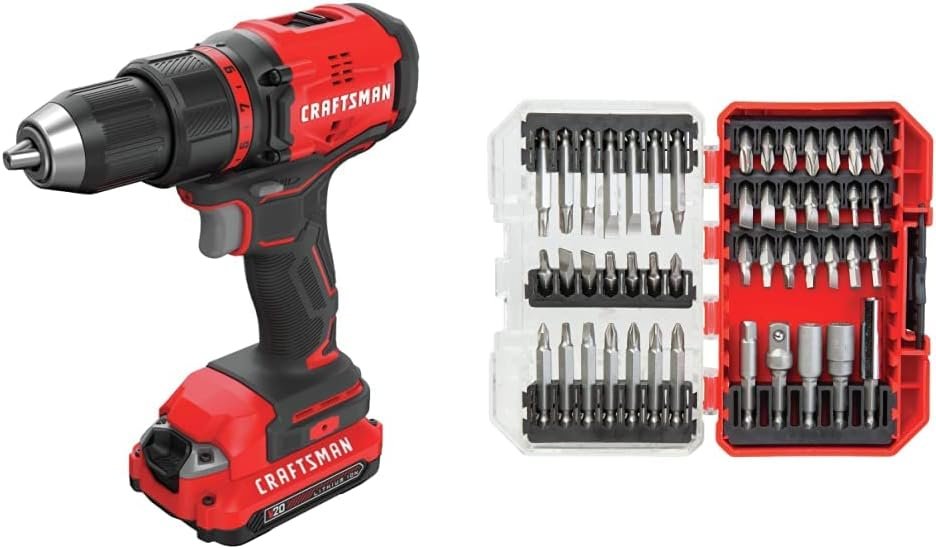 CRAFTSMAN V20 Cordless Drill/Driver Kit, Brushless with Drill Bit Set, 47 Pieces (CMCD710C2  CMAF1247)