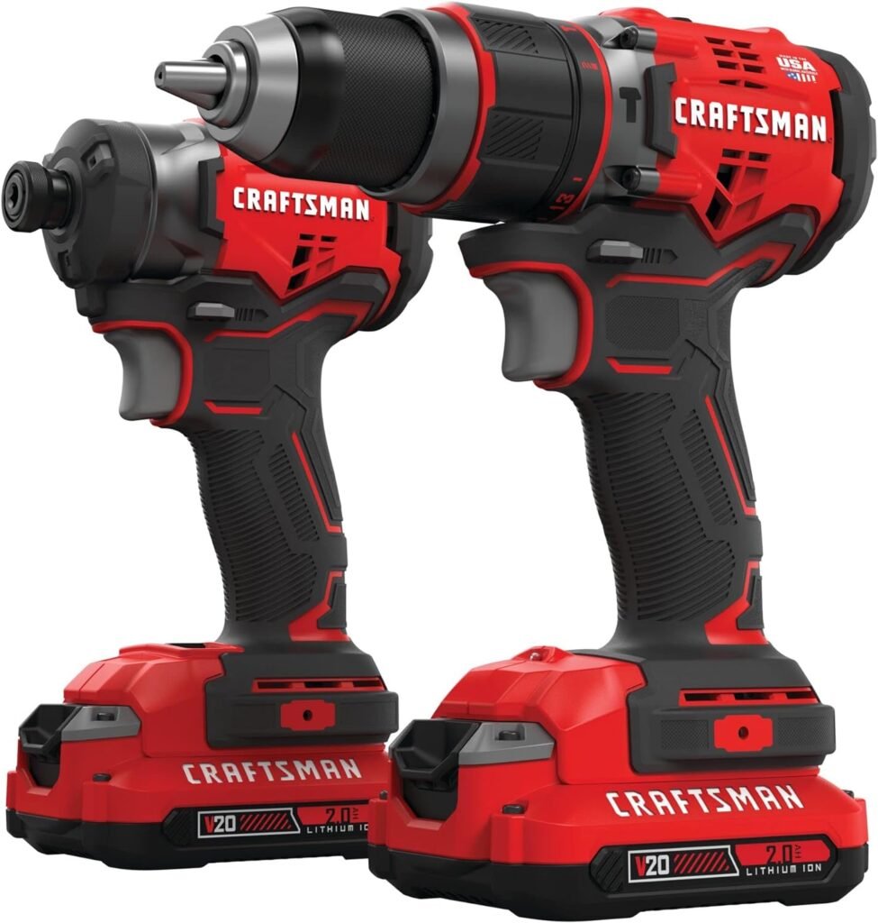 CRAFTSMAN V20 Cordless Hammer Drill and Impact Driver, Power Tool Combo Kit, 2 Batteries and Charger Included (CMCK220D2)