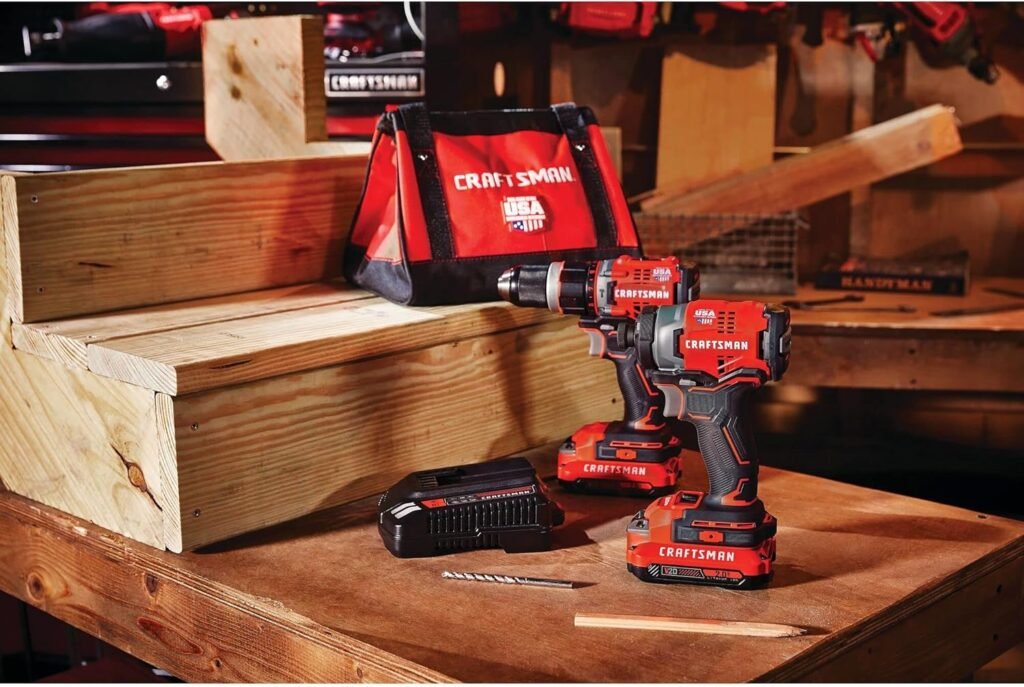 CRAFTSMAN V20 Cordless Hammer Drill and Impact Driver, Power Tool Combo Kit, 2 Batteries and Charger Included (CMCK220D2)