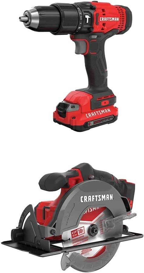 CRAFTSMAN V20 Cordless Hammer Drill Kit, 1/2 inch, 2 Batteries and Charger Included (CMCD711C2)
