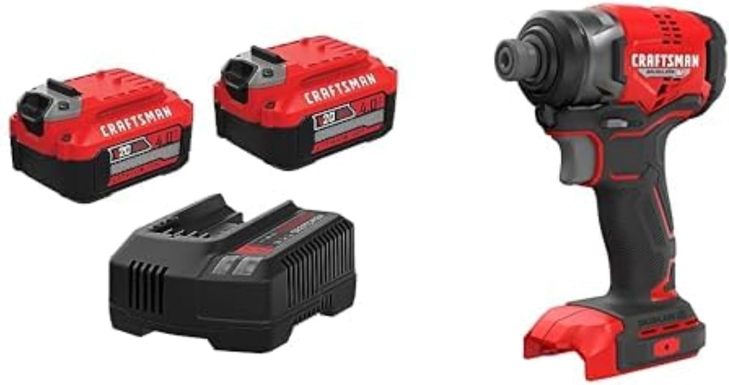 CRAFTSMAN V20 Cordless Impact Driver, 1/4 Inch (CMCF813B) with Battery and Charger (CMCB204-2CK)