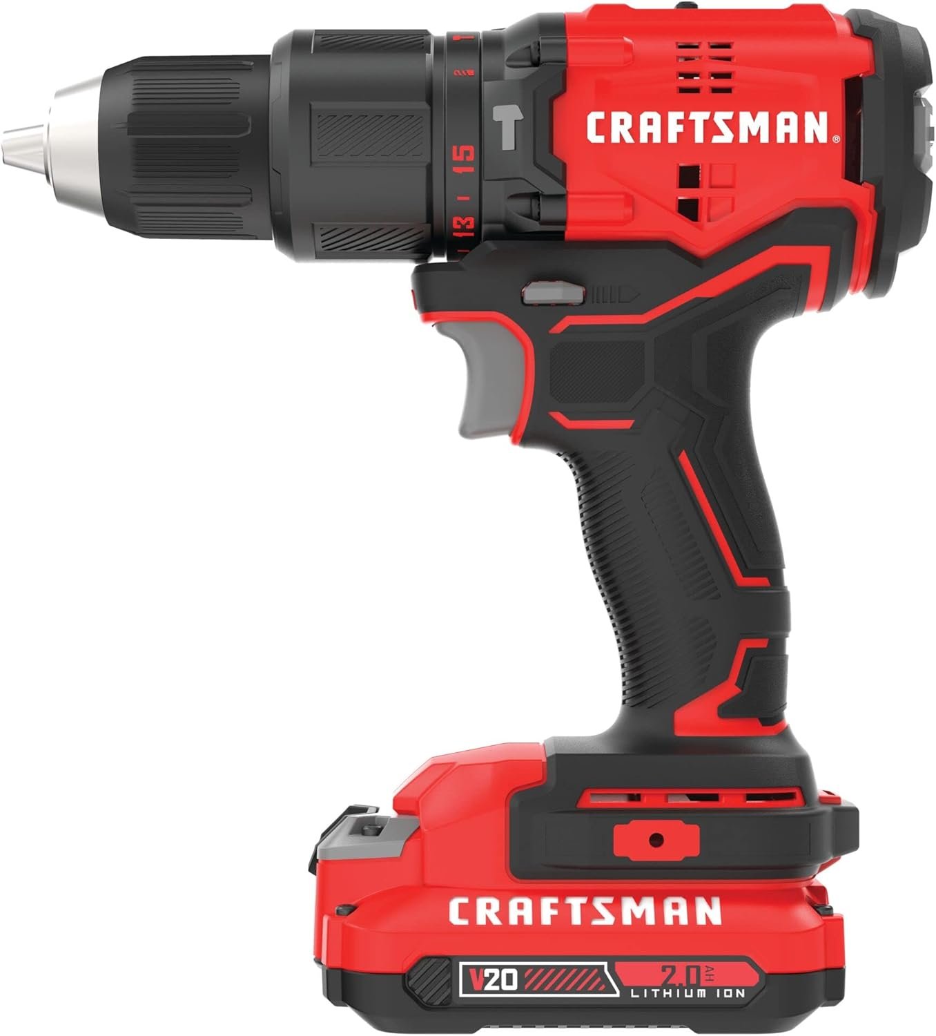 CRAFTSMAN V20 Hammer Drill, 1/2 Inch Ratcheting Chuck, 2 Batteries and Charger Included (CMCD731D2)