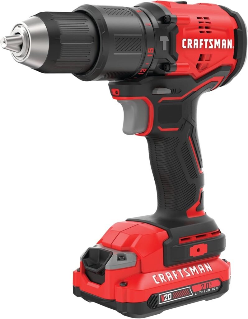 CRAFTSMAN V20 Hammer Drill, 1/2 Inch Ratcheting Chuck, 2 Batteries and Charger Included (CMCD731D2)