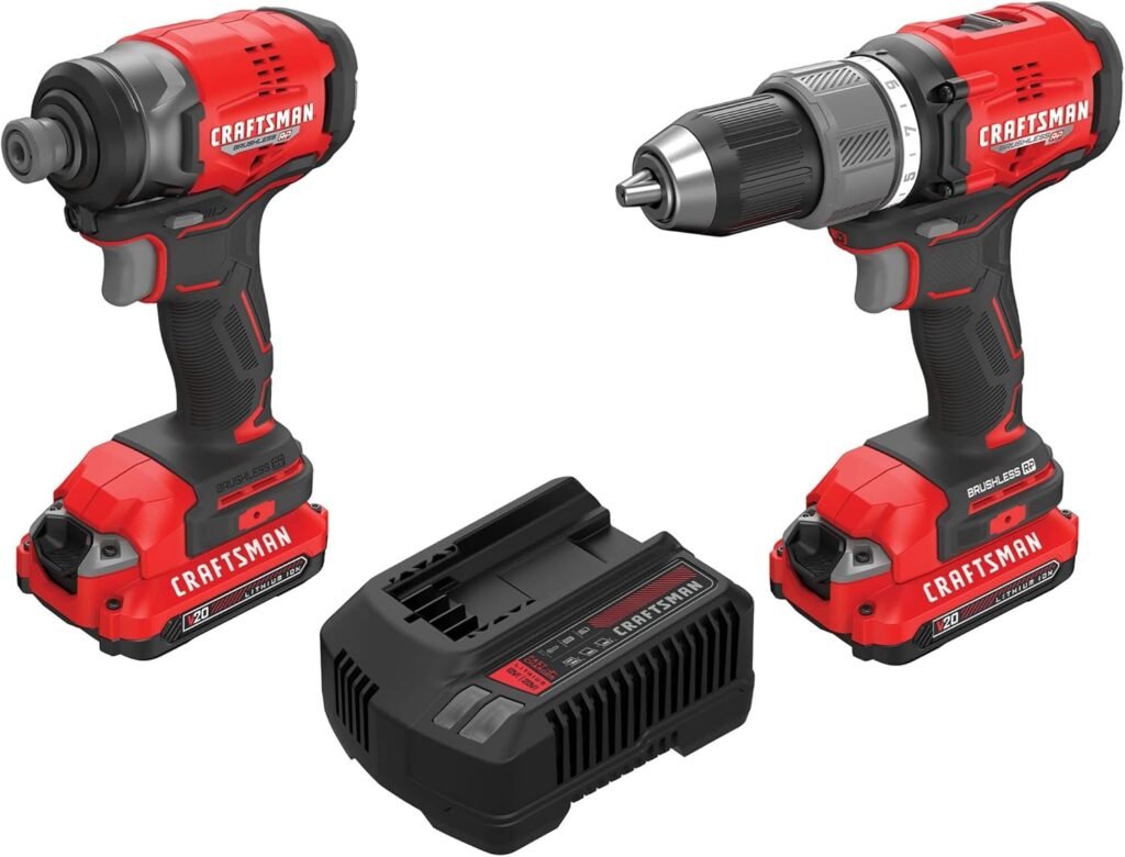 CRAFTSMAN V20 RP Cordless Drill and Impact Driver, Brushless Power Tool Combo Kit, 2 Batteries and Charger Included (CMCK211C2)