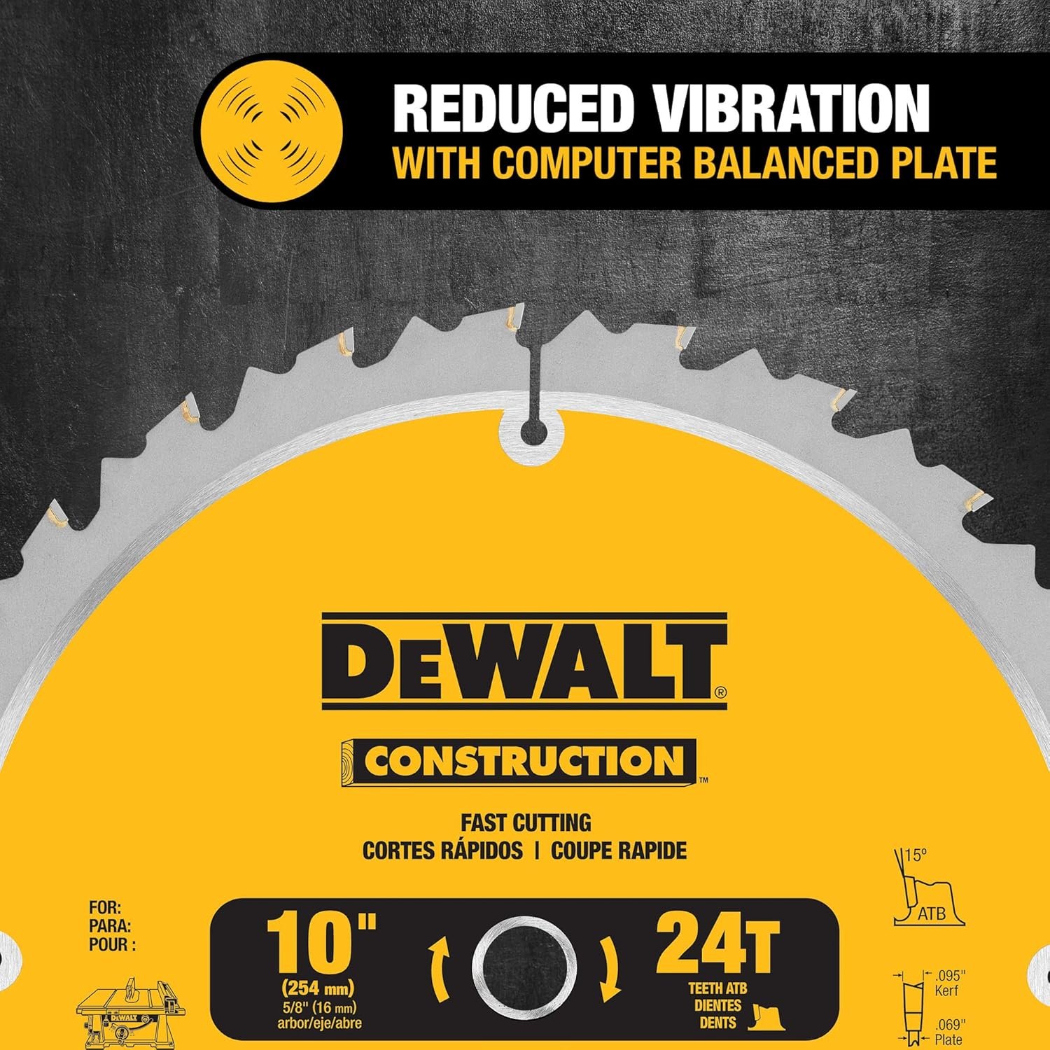DEWALT 10-Inch Miter / Table Saw Blade, ATB, Thin Kerf, Crosscutting, 5/8-Inch Arbor, 60-Tooth (DW3106)