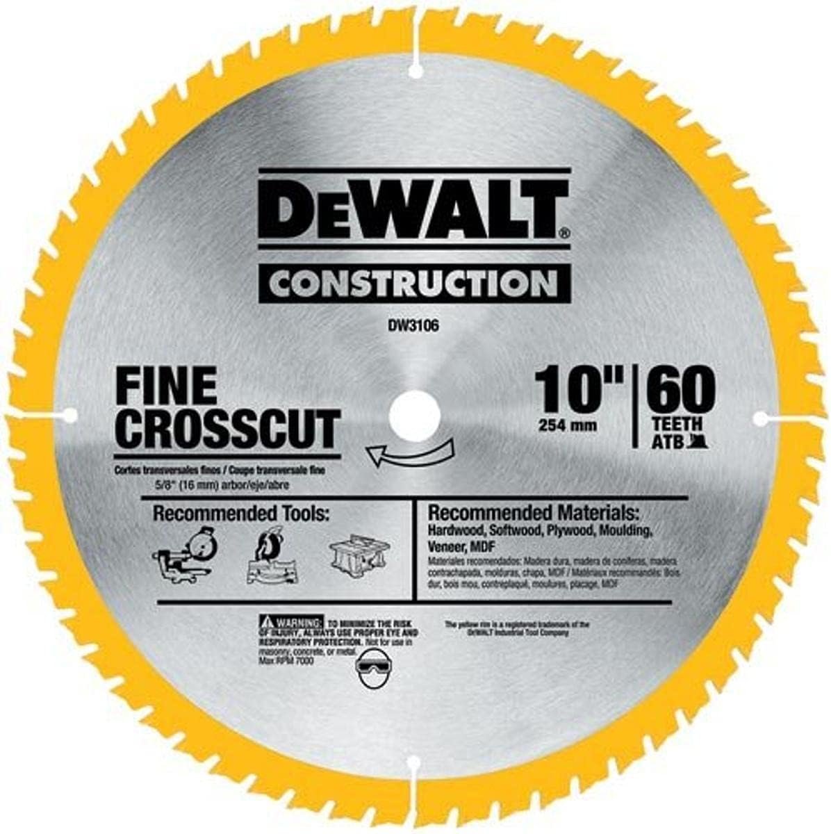 DEWALT 10-Inch Miter/Table Saw Blade, Fine Finish, 60-Tooth, 2-Pack (DW3106P5D60I)