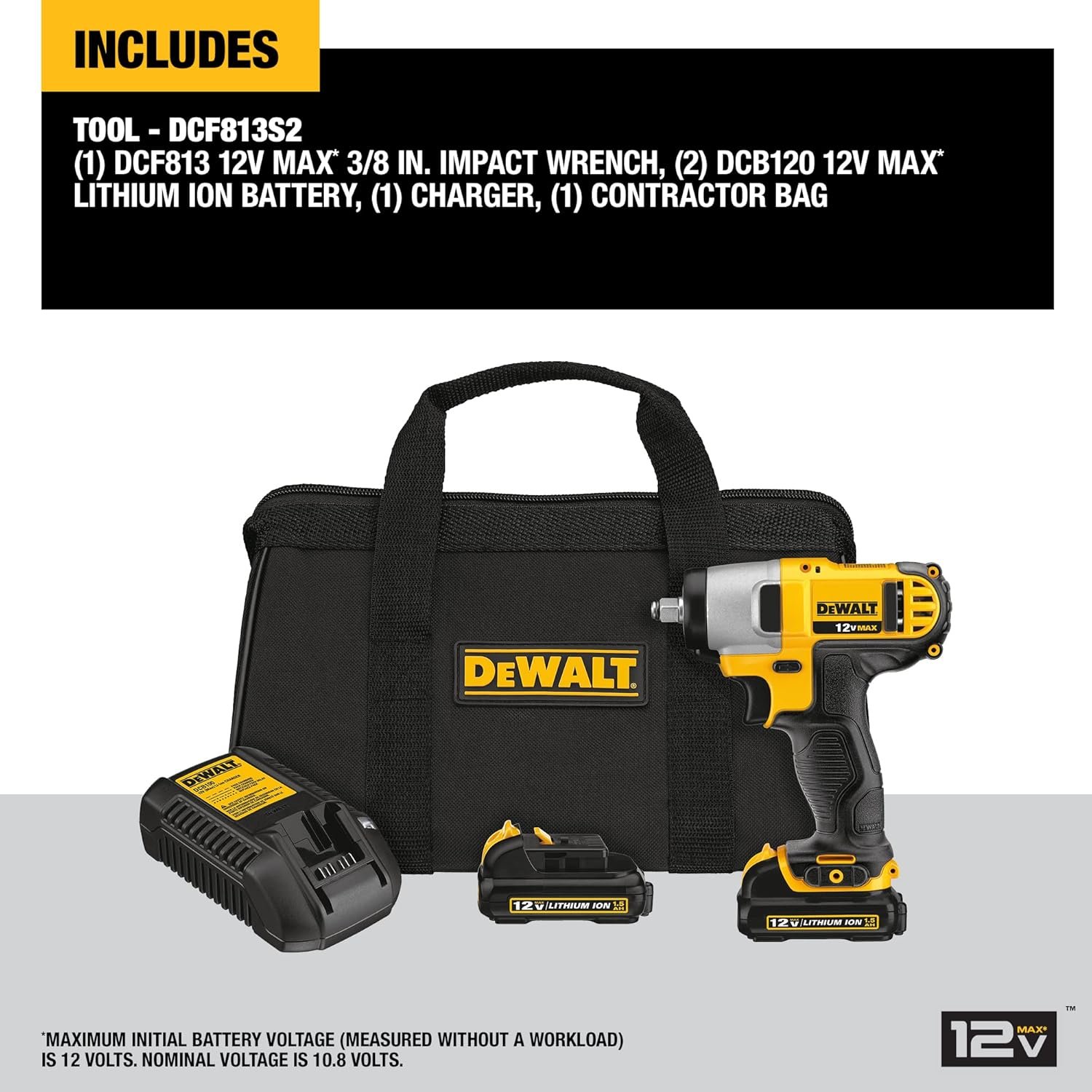 DEWALT 12V MAX Impact Wrench with Hog Ring, Cordless, 3/8-Inch (DCF813S2)