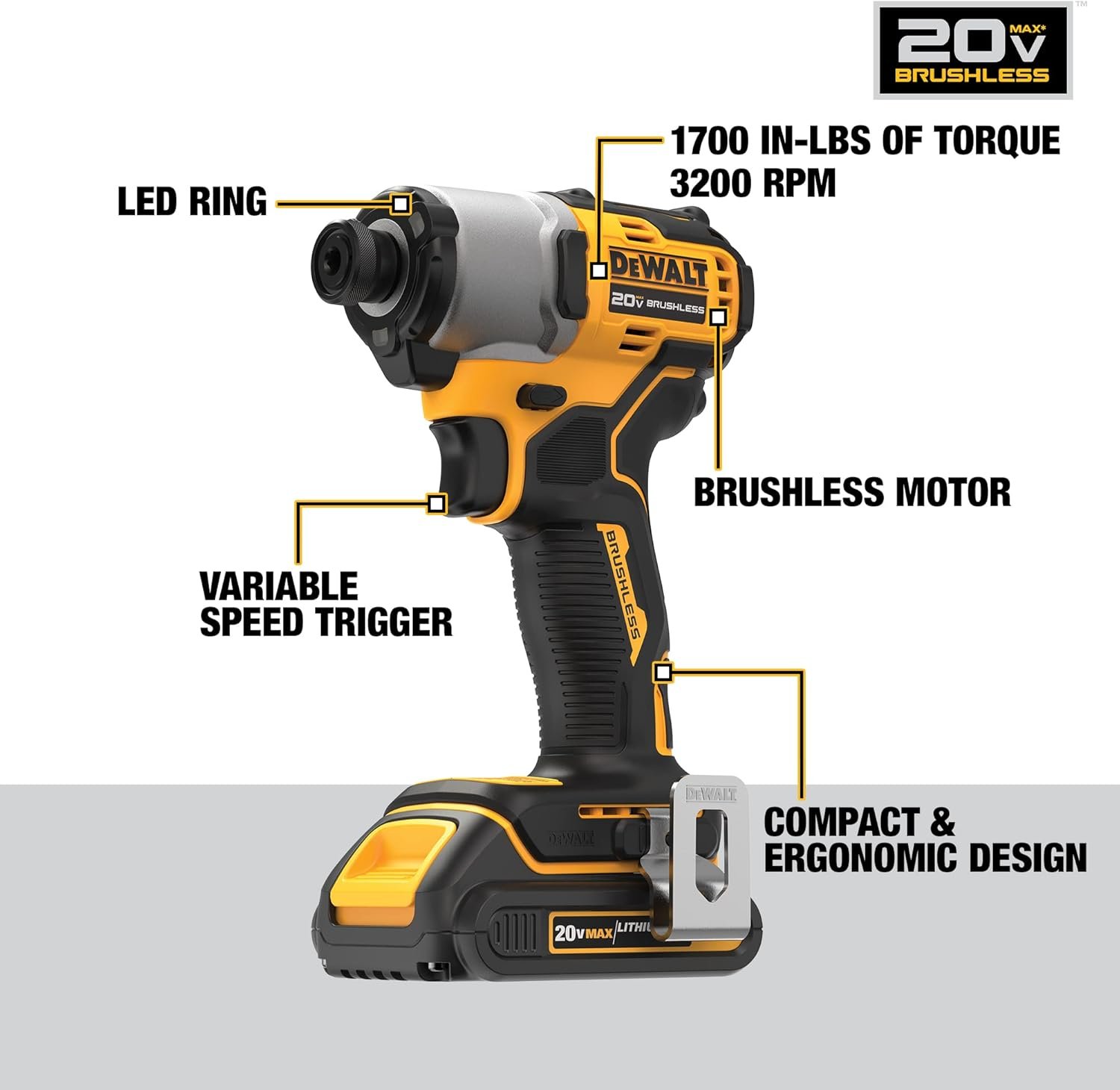 DEWALT 20V MAX 1/4 in. Brushless Cordless Impact Driver Kit with Battery and Charger Included (DCF840C2)
