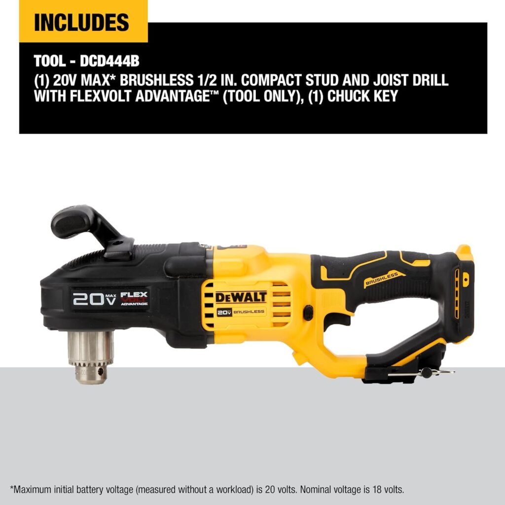 DEWALT 20V MAX* Brushless Cordless 1/2 in. Compact Stud and Joist Drill with FLEXVOLT ADVANTAGE™ (Tool Only) (DCD444B)