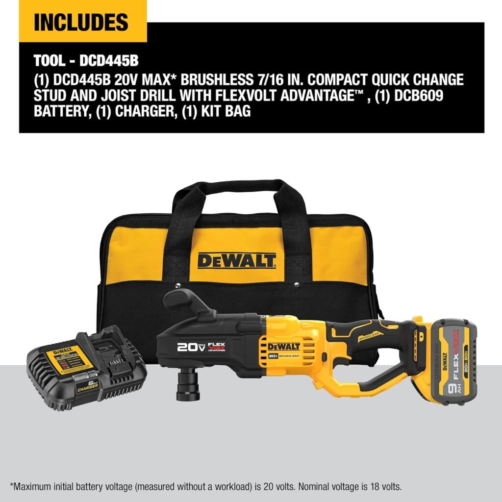 DEWALT 20V MAX Brushless Cordless 7/16 in. Compact Quick Change Stud and Joist Drill Kit with FLEXVOLT Battery and Charger Included (DCD445X1)