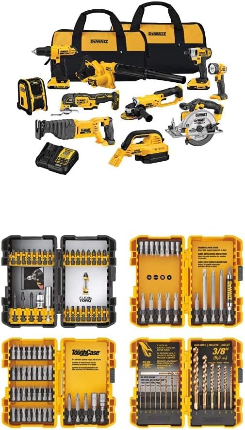 DEWALT 20V MAX Cordless Drill Combo Kit, 10-Tool with 111PC MASTER SET (DCK1020D2  DWA123AMQ4)