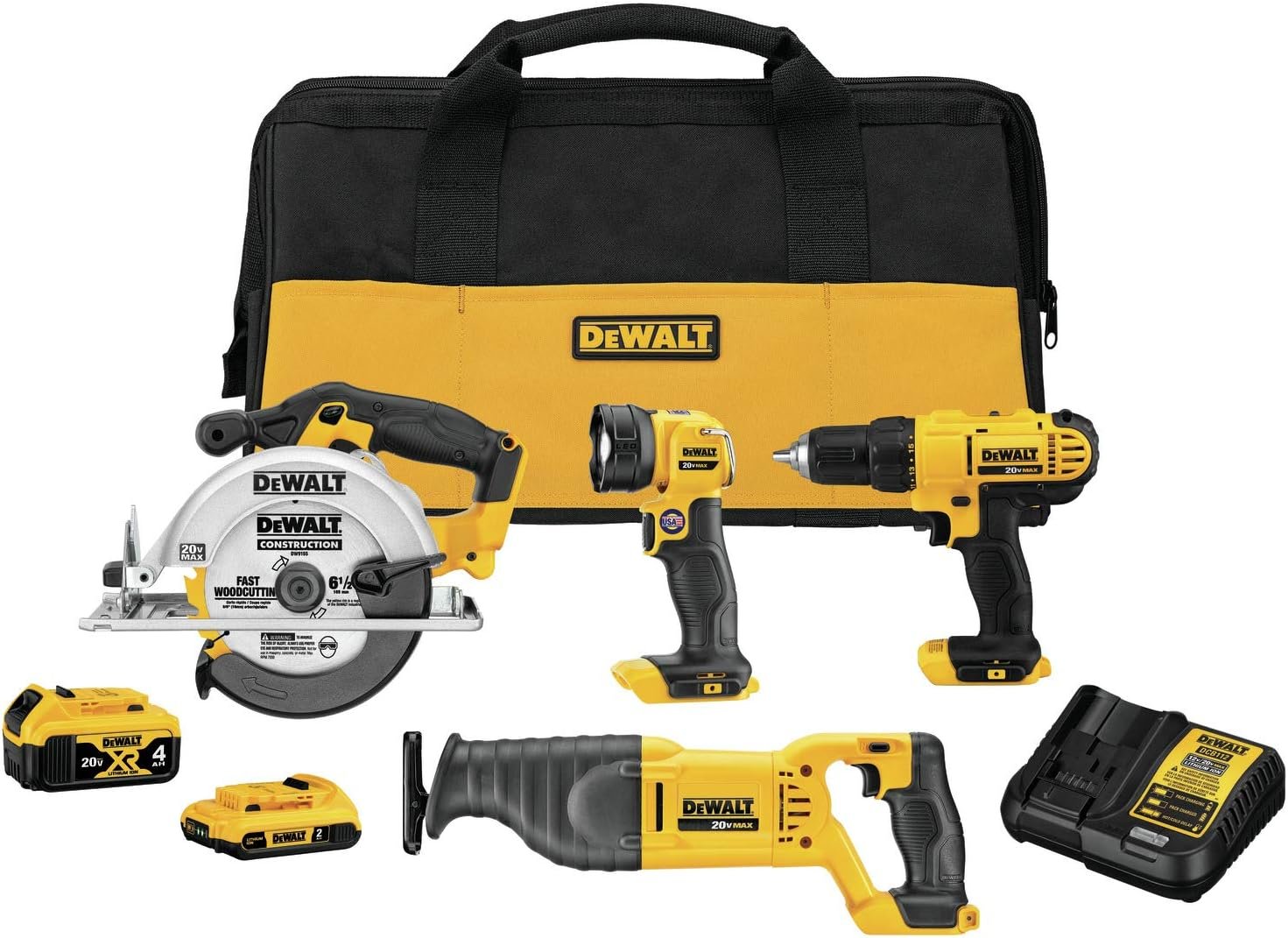 DEWALT 20V MAX Cordless Drill Combo Kit, 4-Tool with 111PC MASTER SET (DCK445D1M1  DWA123AMQ4)