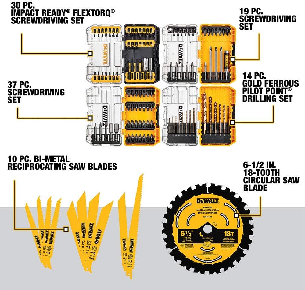 DEWALT 20V MAX Cordless Drill Combo Kit, 4-Tool with 111PC MASTER SET (DCK445D1M1  DWA123AMQ4)