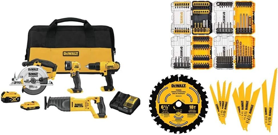 DEWALT 20V MAX Cordless Drill Combo Kit, 4-Tool with 111PC MASTER SET (DCK445D1M1  DWA123AMQ4)