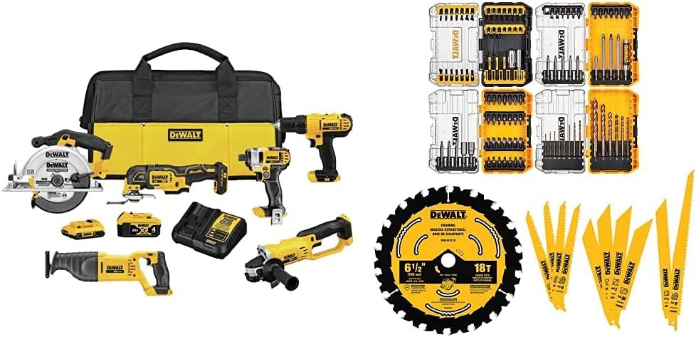 DEWALT 20V MAX Cordless Drill Combo Kit, 6-Tool with 111PC MASTER SET (DCK661D1M1  DWA123AMQ4)
