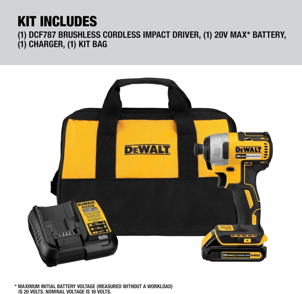 DEWALT 20V MAX Impact Driver, 1/4 Inch, Battery and Charger Included (DCF787D1)