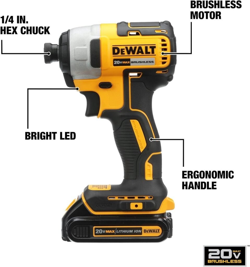 DEWALT 20V MAX Impact Driver, 1/4 Inch, Battery and Charger Included (DCF787D1)