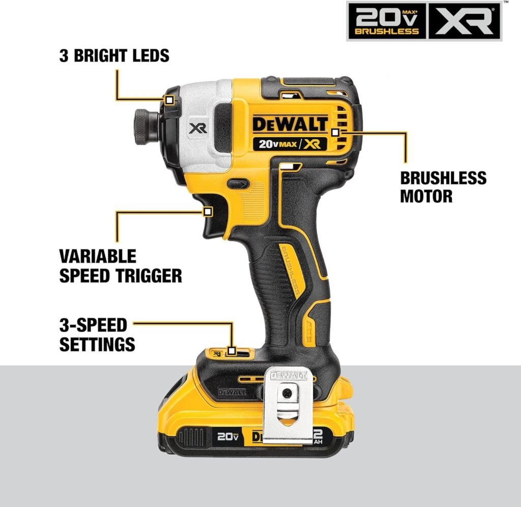 DEWALT 20V MAX impact Driver, Cordless, Brushless, 1/4, 3-Speed with 2 Batteries and Charger (DCF887D1E1)