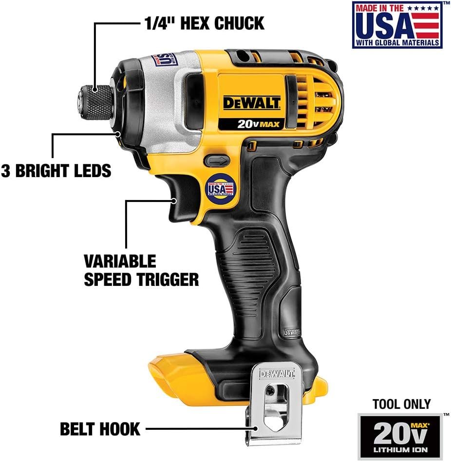 DEWALT 20V MAX* Impact Driver Kit with 1 Battery, 1/4-Inch (DCF885L1)