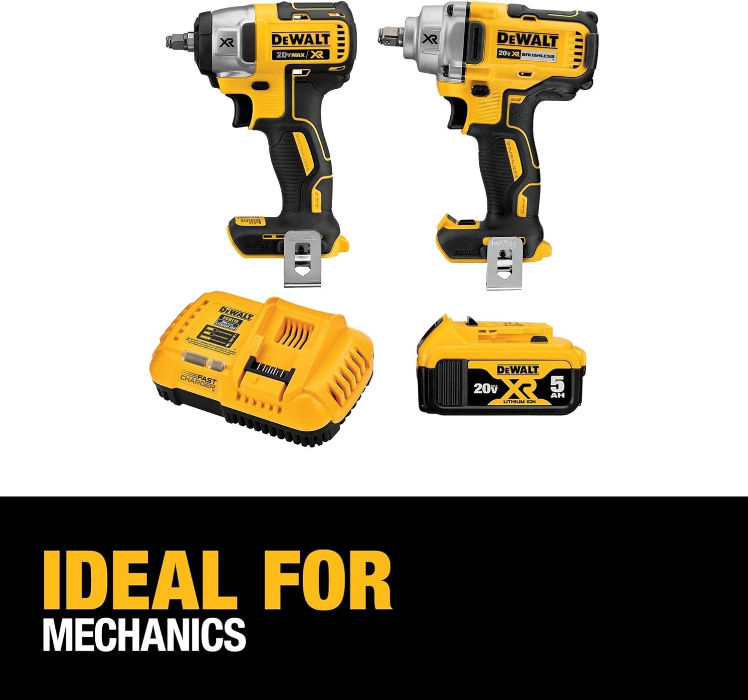 DEWALT 20V MAX Impact Wrench, Cordless 2-Tool Combo Kit, 1/2-Inch Mid-Range and 3/8-inch Compact with 5ah Battery and Charger (DCK205P1)