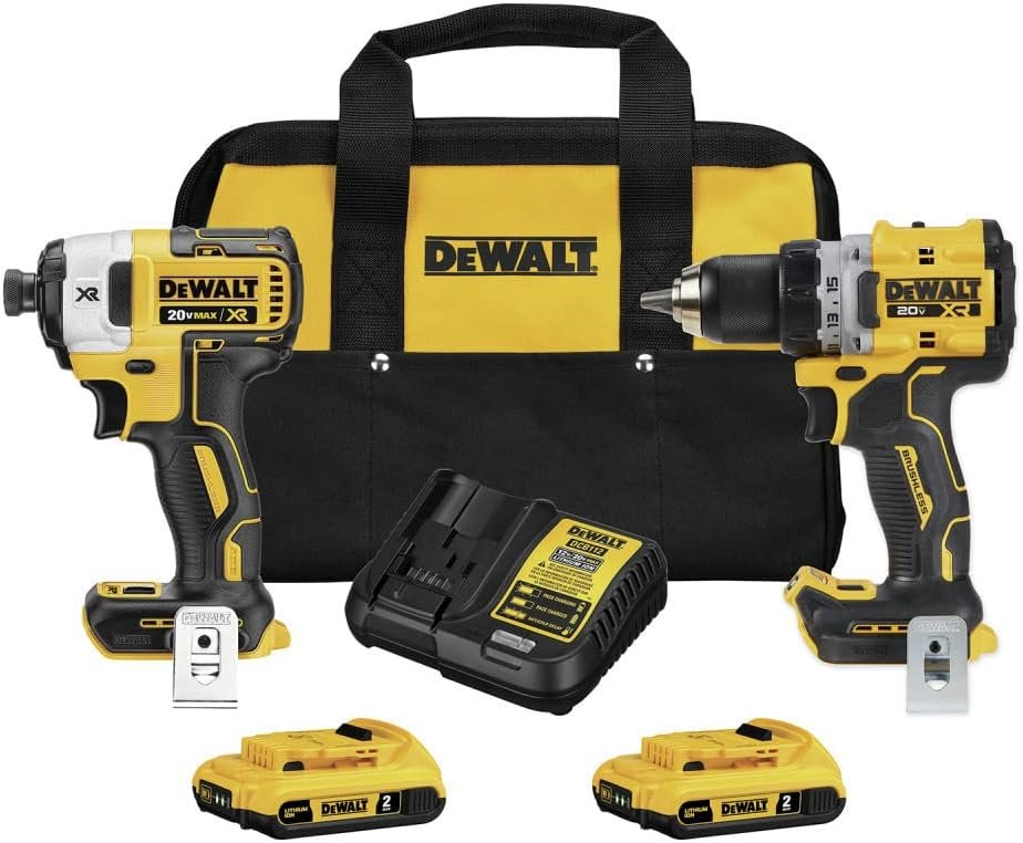 DEWALT 20V MAX* XR Cordless 1/2 in. Drill/Driver and 1/4 in. Impact Driver Kit with (2) 2Ah Batteries  Charger (DCK248D2)