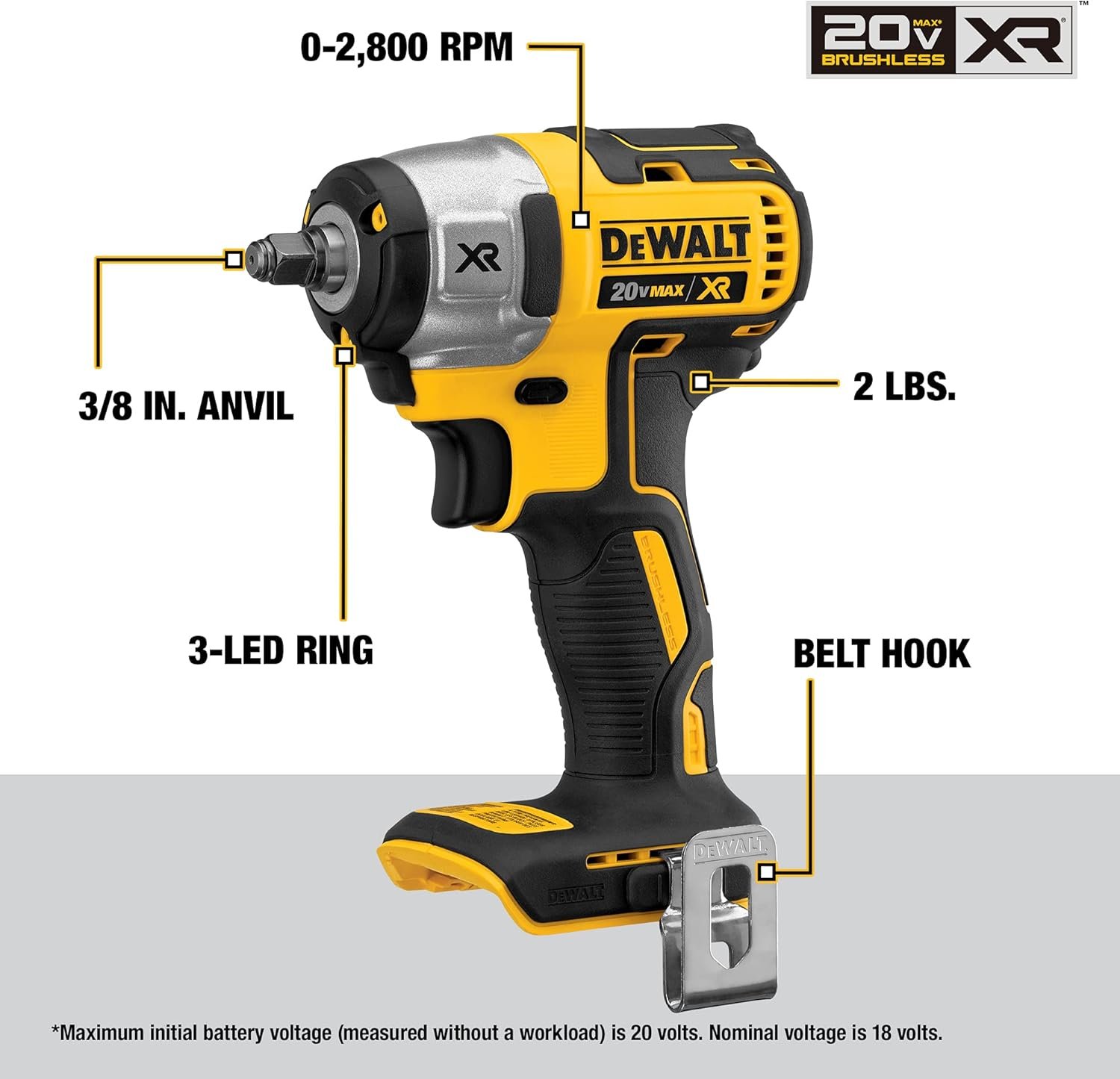 DEWALT 20V MAX* XR Cordless Impact Wrench, 3/8-Inch, Tool Only (DCF890B)