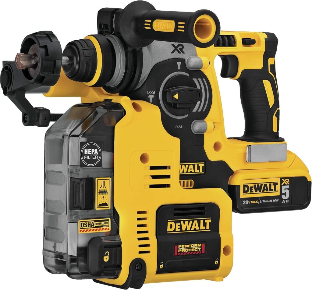 DEWALT 20V MAX XR Rotary Hammer, SDS Plus, L-Shape, On-Board Dust Extractor, 1-Inch (DCH273P2DHO)