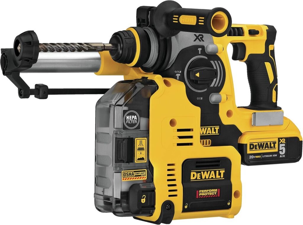DEWALT 20V MAX XR Rotary Hammer, SDS Plus, L-Shape, On-Board Dust Extractor, 1-Inch (DCH273P2DHO)