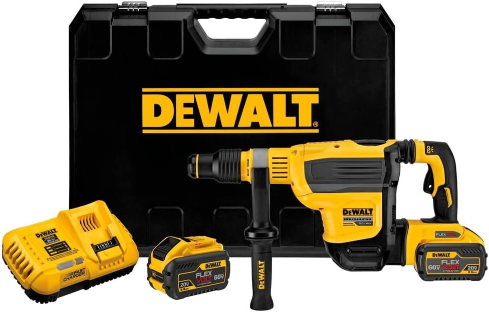 DEWALT 60V SDS MAX Rotary Hammer Drill, Cordless, 1 3/4 in., (2) Batteries (DCH614X2)