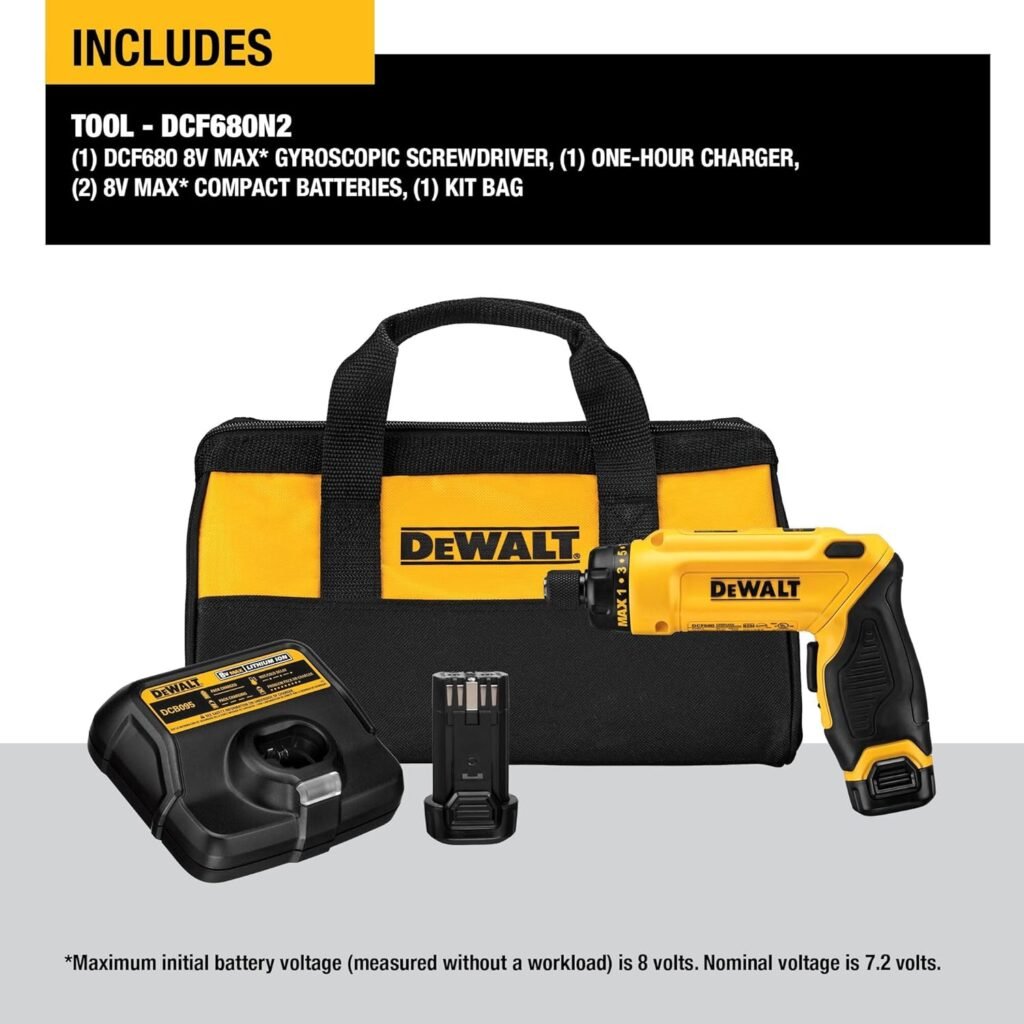 DEWALT 8V MAX Cordless Screwdriver Kit, Gyroscopic, 2 Batteries and Charger Included (DCF680N2)