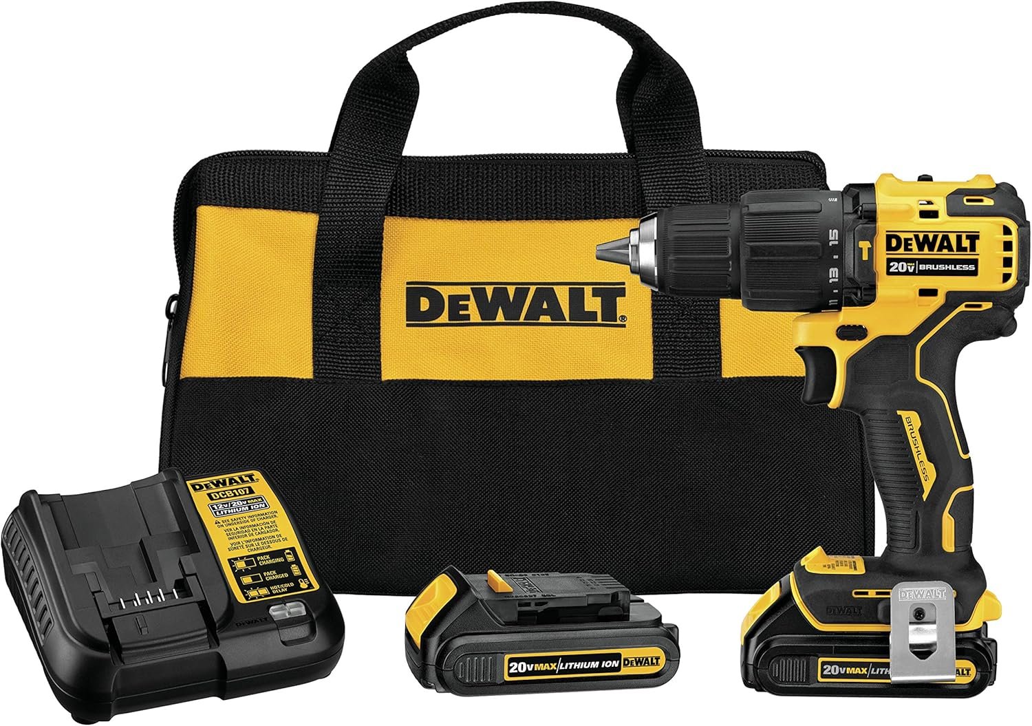 DEWALT ATOMIC 20V MAX* Hammer Drill, Cordless, Compact, 1/2-Inch, 2 Batteries (DCD709C2)