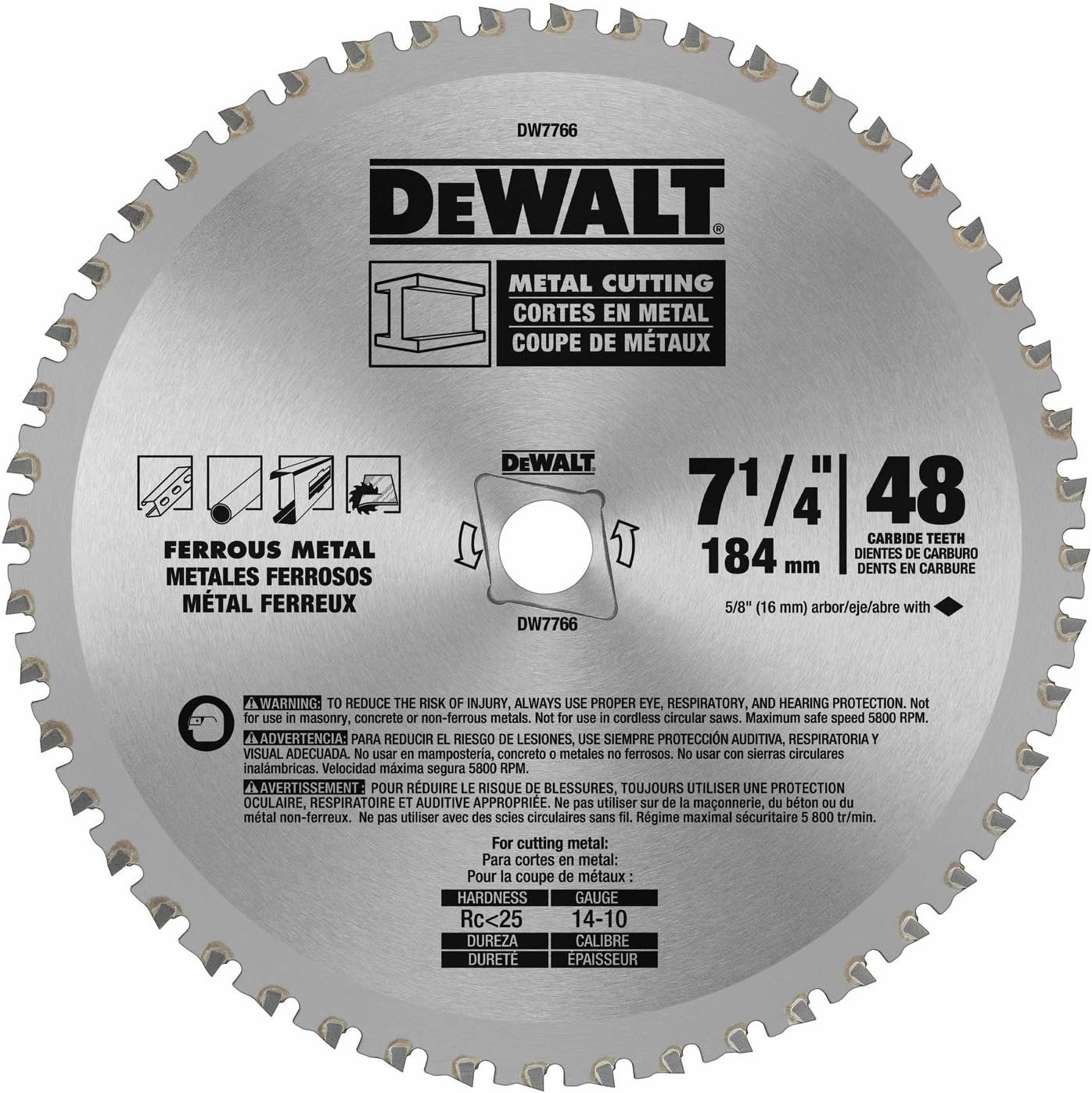 DEWALT Circular Saw Blade, 7 1/4 Inch, 48 Tooth, Ferrous Metal Cutting (DWA7766)