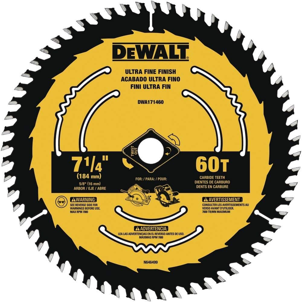 DEWALT Circular Saw Blade, 7 1/4 Inch, 60 Tooth, Wood Cutting (DWA171460B10)