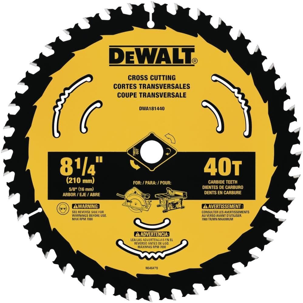 DEWALT Circular Saw Blade, 8 1/4 Inch, 40 Tooth, Cross Cutting (DWA181440)