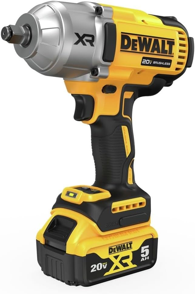 DEWALT DCF900P1R 20V MAX XR Brushless Lithium-Ion 1/2 in. Cordless High Torque Impact Wrench Kit with Hog Ring Anvil (5 Ah) (Renewed)