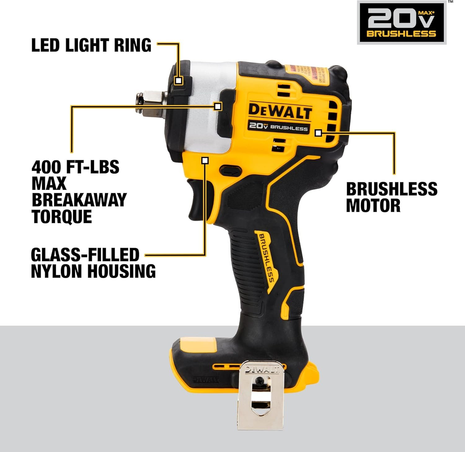 DEWALT DCF911B 20V MAX* 1/2 Impact Wrench with Hog Ring Anvil (Tool Only)