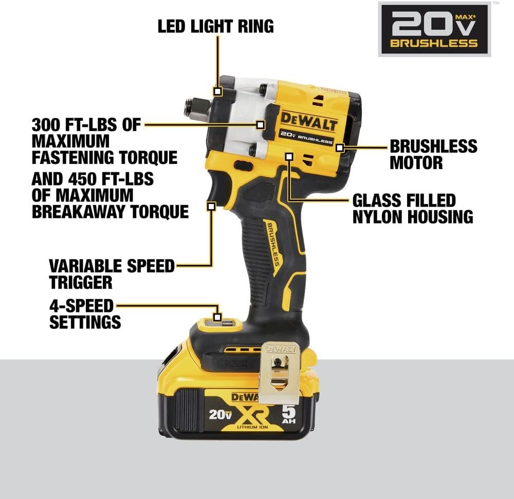 DEWALT DCF921P2 ATOMIC 20V MAX* 1/2 in. Cordless Impact Wrench with Hog Ring Anvil Kit