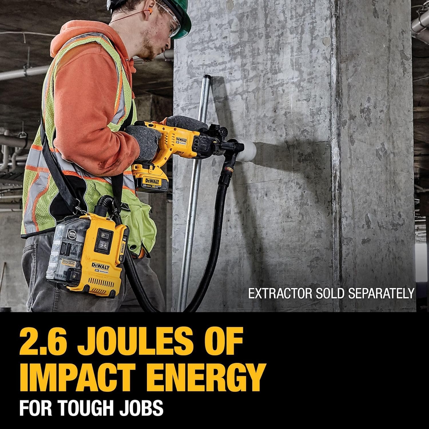 DEWALT DCH133M2 20V Max XR Brushless 1” D-Handle Rotary Hammer Kit