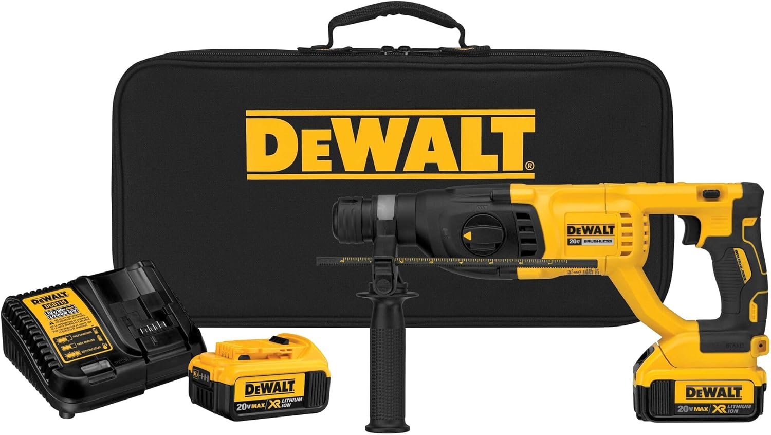 DEWALT DCH133M2 20V Max XR Brushless 1” D-Handle Rotary Hammer Kit